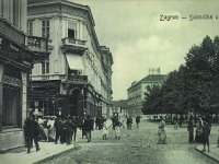 Zrinjevac, oko 1910. godine, u prednjem dijelu Nikolićeva ulica (današnja Teslina), u pozadini Sudnička ulica (današnja Amruševa), oko 1910. godine